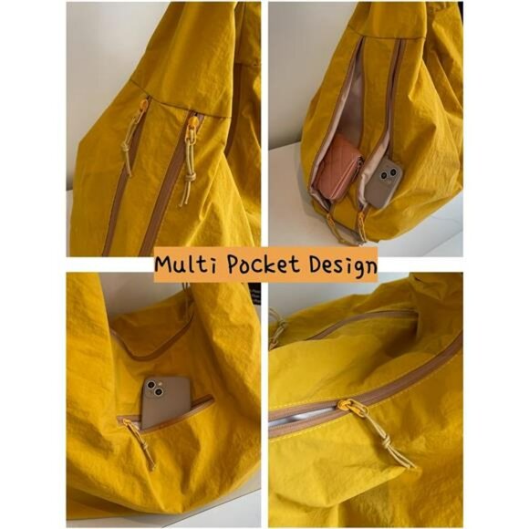 Large Nylon Slouchy Tote Bag Shoulder Purse Travel Gym Casual Work Handbag - Picture 4 of 7